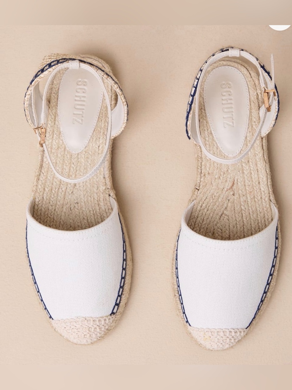 Schutz Greeca Pearl Natural Embroidered Ankle Strap Espadrille Flats Size: 10B